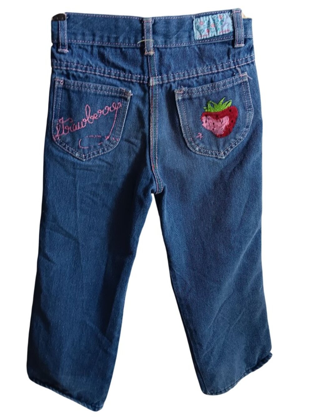 Vintage 1970's Girls Jeans  5 20x18 SLIM Denim Embroidered Disco Pockets Berries